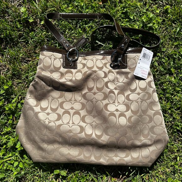 Penelope Signature Sateen North/South tote bag, Tan/Brown with cream lining - Picture 2 of 5